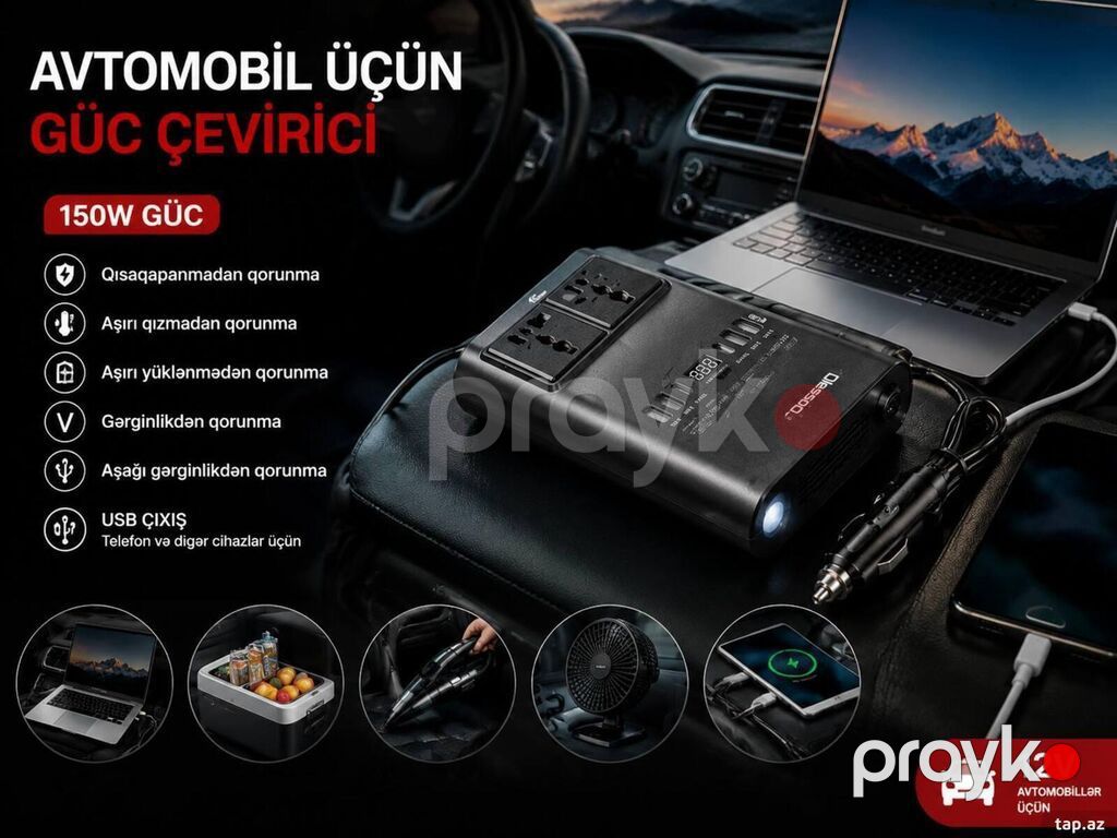 İnverter 12V 150w №.1662 Olsson 150W avtomobil güc çevricisi — Avtomobil aləti, Bakı (3)