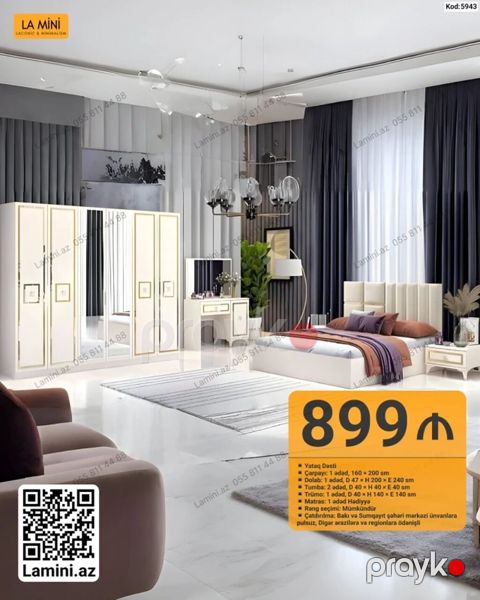 LA Mını – Yataq Dəsti Modern, zərif dizaynlı komplekt: - Çarpayı: 1 — Bakı