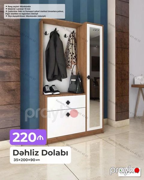 Dəhliz dolabı – 35×200×90 sm - Rəng seçimi: mümkündür - Material: 18 — Bakı