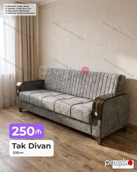 Tək divan – 210 sm - Mexanizm: açılan, bazalı (yataq funksiyalı, içi — Bakı