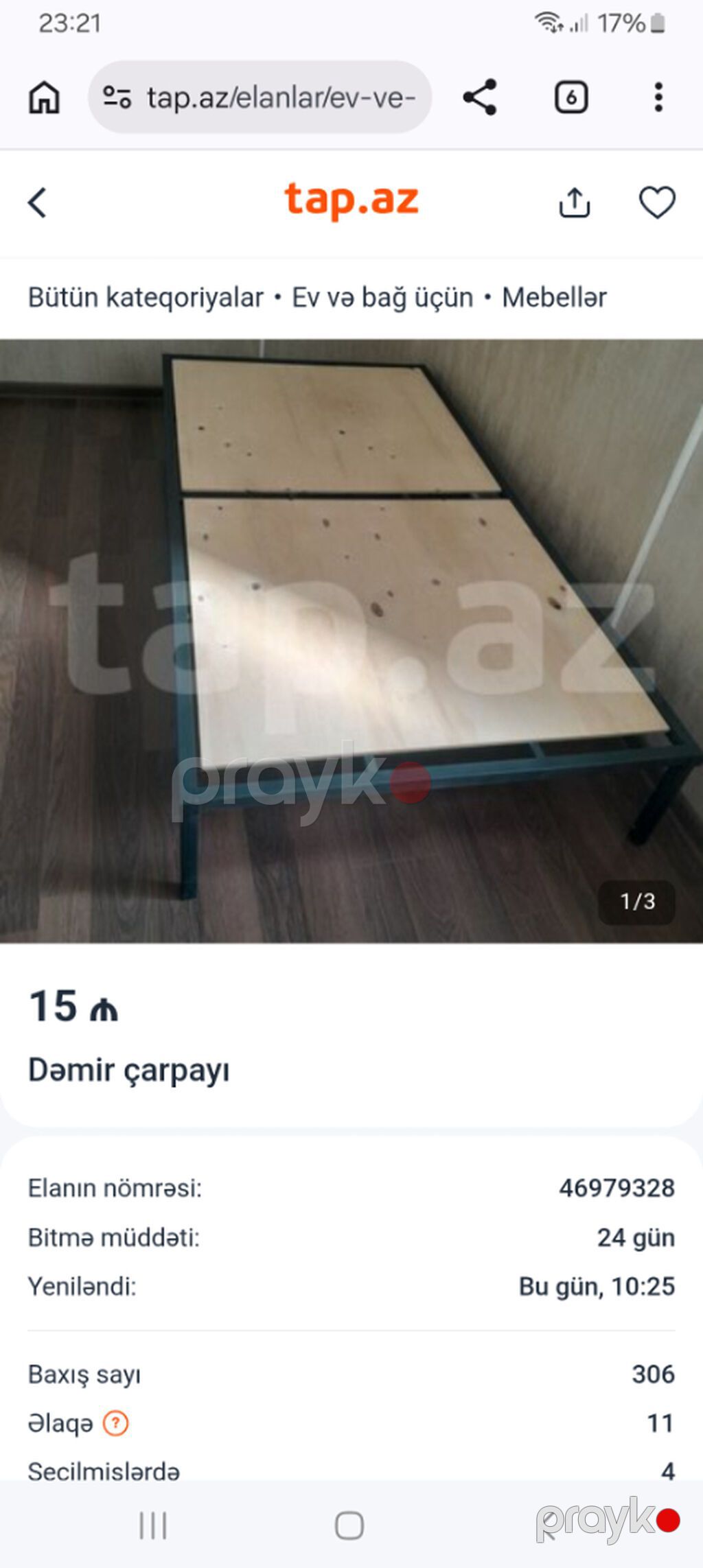 İşlənmiş, Təknəfərlik çarpayı, Bazalı, Matrassız, Siyirməsiz — Yataqlar, Bakı (3)