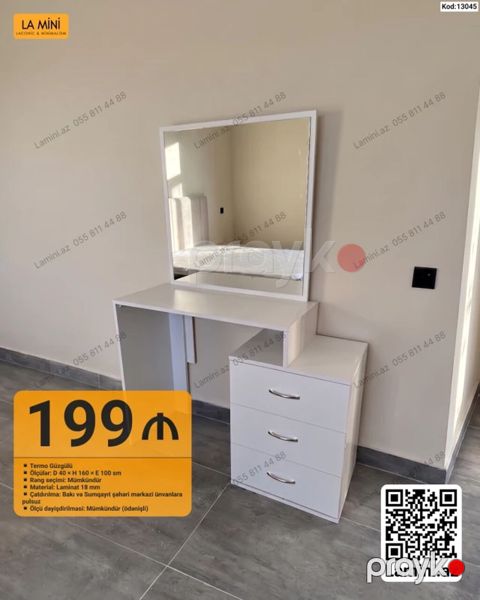Minimalist tualet masası və güzgü dəsti - Termo güzgülü - Ölçülər: D — Bakı
