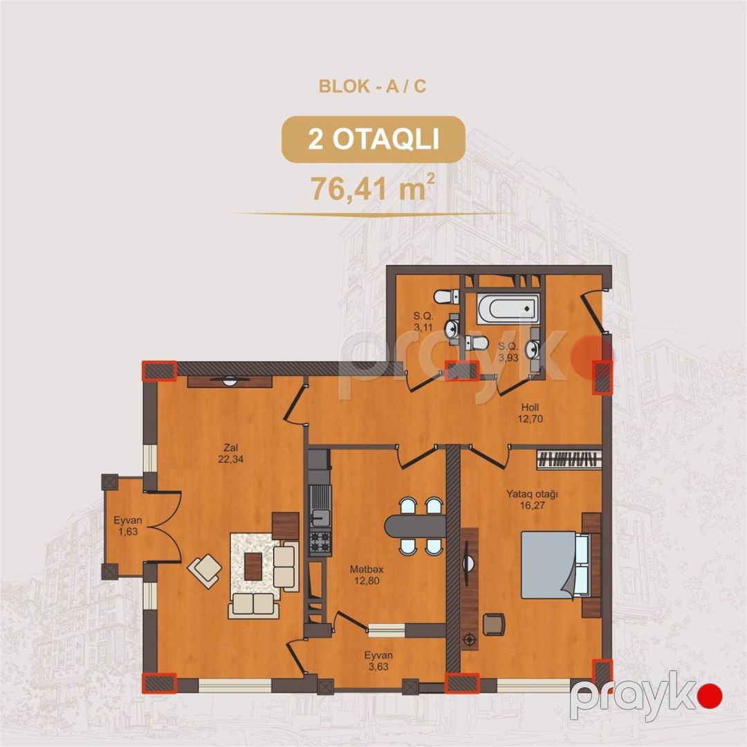Satılır 3 otaqlı yeni tikili 76 m² — Mənzil, Bakı (3)