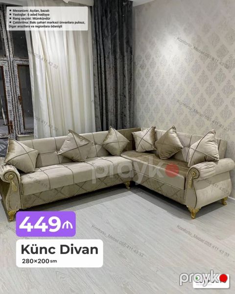 Künc divan – 280×200 sm ölçüdə - Mexanizm: açılan, bazalı (yataq — Bakı