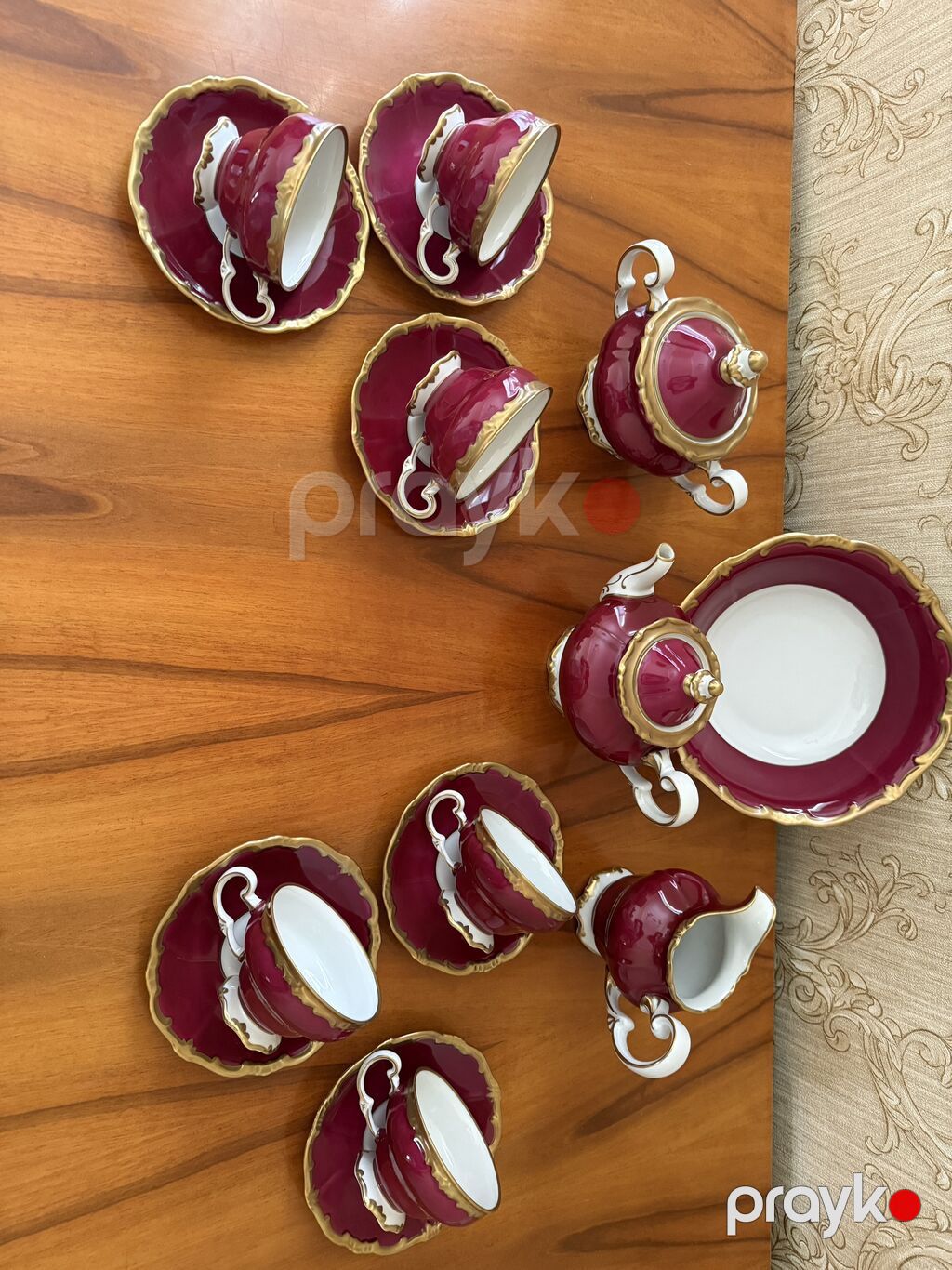 Çay dəsti, rəng - Qırmızı, Weimar, 6 nəfərlik, Almaniya — Süfrə qabı, Fatmayı (2)