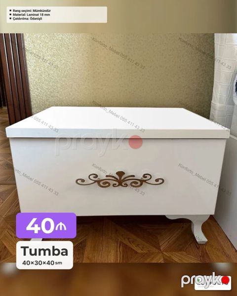 Ağ rəngli dekorativ tumba - Ölçü: 40 30 40 sm (etiketdə — Bakı