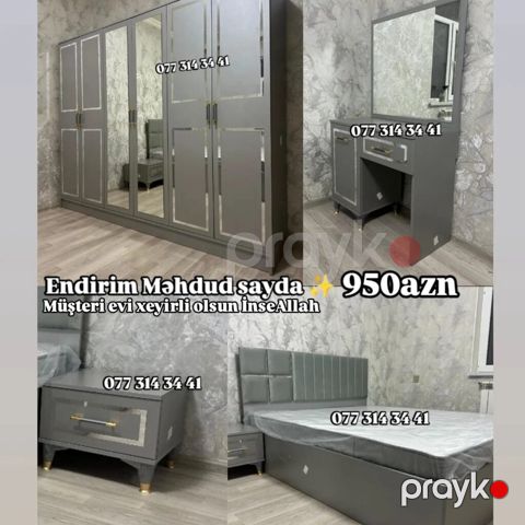 Yataq otağı dəstı – müasir dizayn, boz rəngdə Tərkib: - 6 qapılı — Bakı