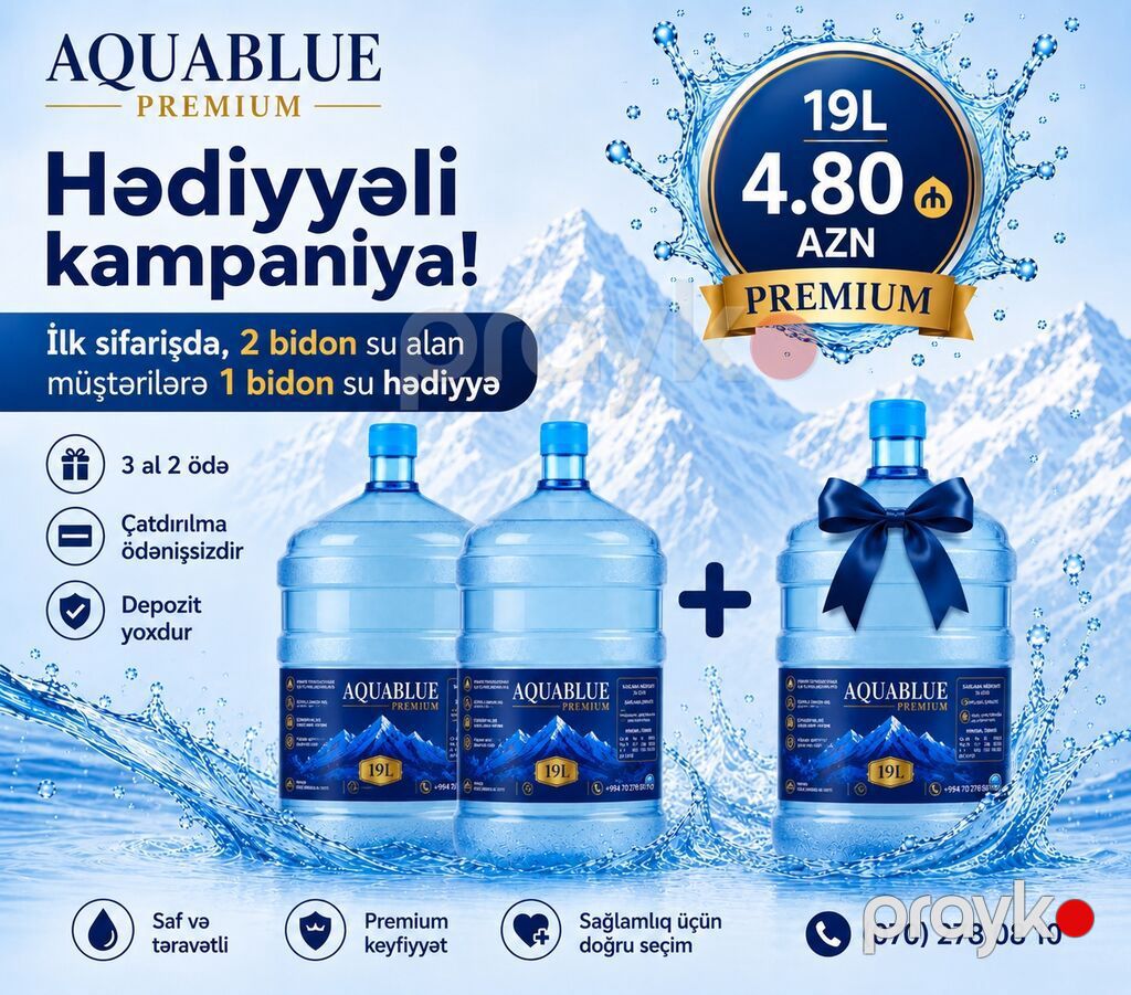 Aquablue Premıum – 19L içməli su - Müasir texnologiya ilə — Qida məhsulları, Novxanı (3)