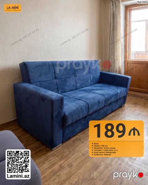Məhsul: Divan (Kod: 2662) - Ölçü: 200 sm - Mexanizm: Açılan, baza ilə — Bakı