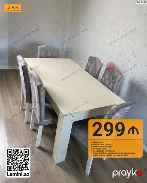 Masa dəsti – 6 nəfərlik - Ölçülər: 90 160 sm - Mexanizm: açılmayan — Bakı