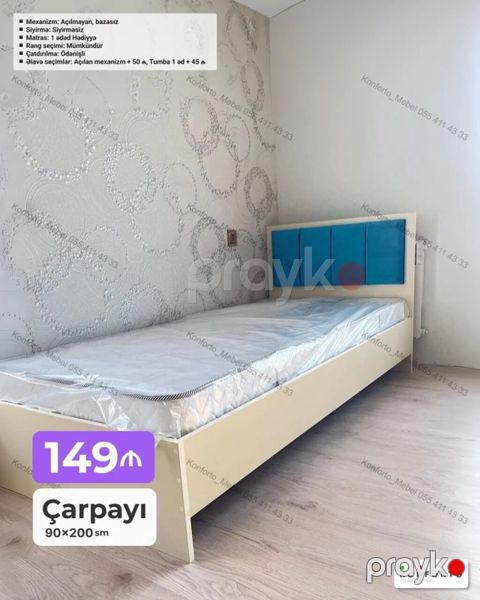 Çarpayı – 90×200 sm Xüsusiyyətlər: - Mexanizm: Açılmayan, bazasız — Bakı