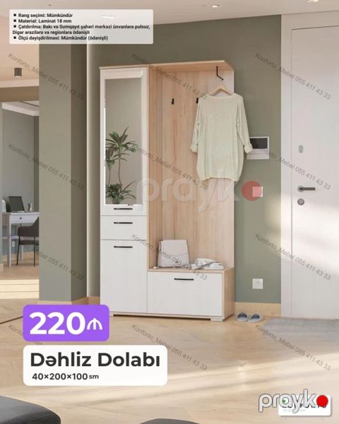 Dəhliz Dolabı – 40×200×100 sm - Matrial: 18 mm laminat - Rəng seçimi — Bakı