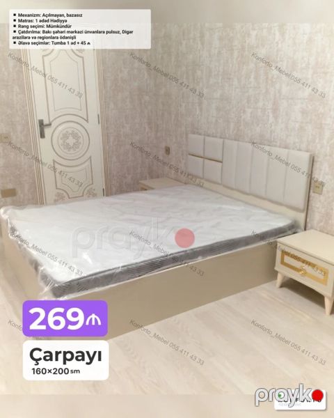 Çarpayı – 160×200 sm - Model: açılmayan, bazasız - Ölçü: 160×200 sm — Bakı