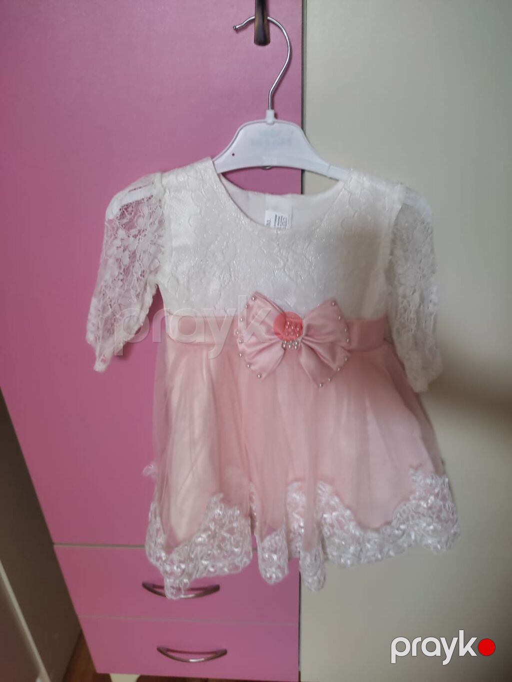 Uşaq ziyafət paltarı – Nazar Baby - Rəng: ağ üst hissə + açıq çəhrayı — Qızlar üçün köynək və sarafan, Digah (3)