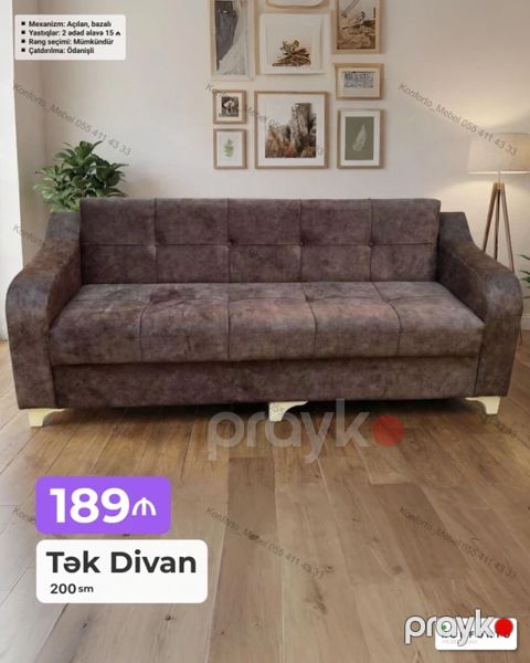 Tək Divan – 200 sm - Mexanizm: açılan, bazalı (yuxu üçün rahat — Bakı