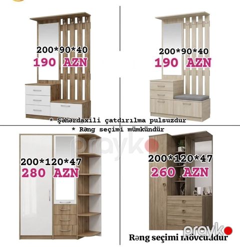 Dəhliz dolabı və paltar asqısı dəstləri - Model 1: 200×90×40 sm – 190 — Bakı