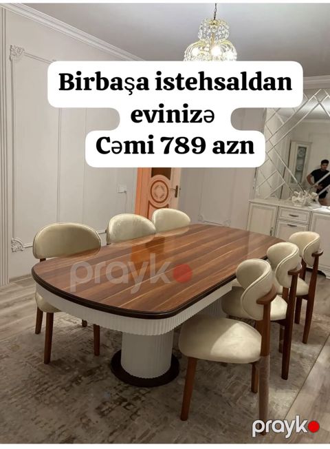 Yemək otağı üçün modern masa-stul dəsti - Komplekt: Oval formalı — Bakı