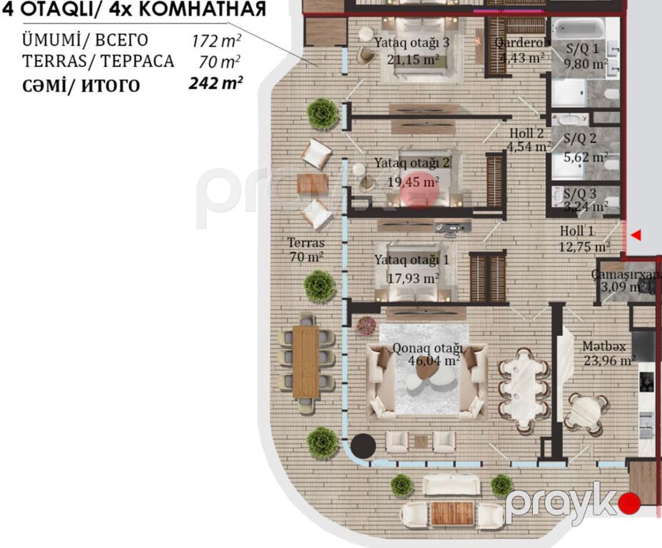 Satılır 4 otaqlı yeni tikili 242 m² — Mənzil, Bakı (5)