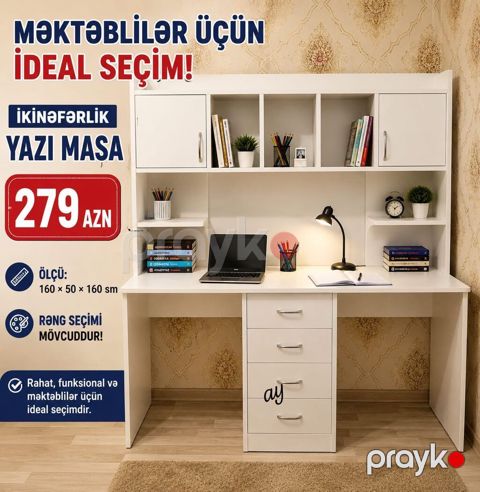 İkinəfərlik yazı masası – məktəblilər üçün ideal seçim - Qiymət: 279
