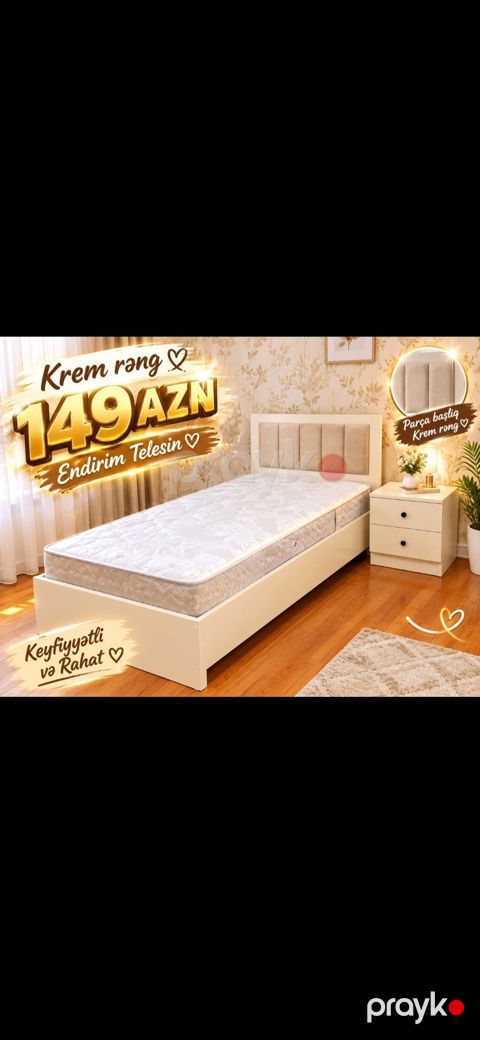 Krem rəngdə tək nəfərlik yataq dəsti - Yataq korpusu: krem rəng — Xırdalan