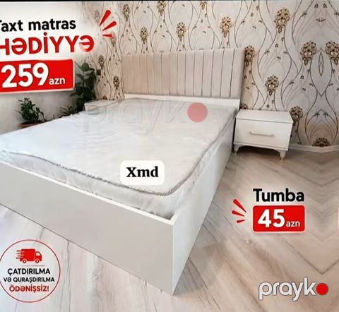 Ağ rəngli yataq dəsti - Taxt: müasir minimal dizayn, yumşaq başlıq — Xırdalan