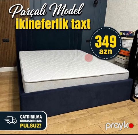 Parçalı model ikinəfərlik taxt - Müasir dizaynlı, yumşaq başlıq və