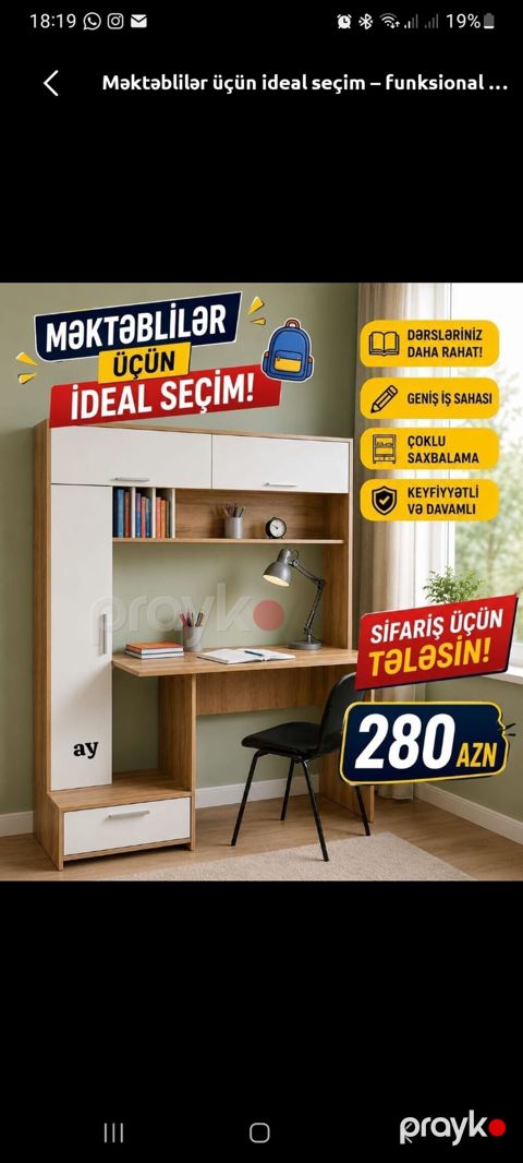 Düz masa, Stul ilə, Polkalı, Siyirməli