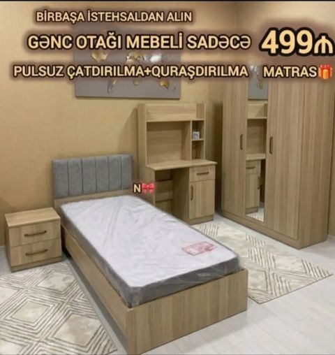 Gənc otağı mebel dəsti Komplektin tərkibi: - Tək nəfərlik çarpayı — Xırdalan
