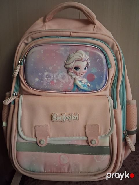 Uşaq məktəb çantası – pastel çəhrayı rəng, Elsa (Frozen) naxışlı ön — Bakı