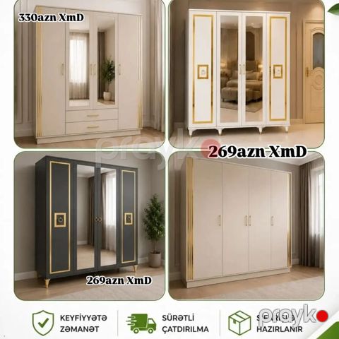 Mebel dolabları – müxtəlif modellər və ölçülər - 3 və 4 qapılı