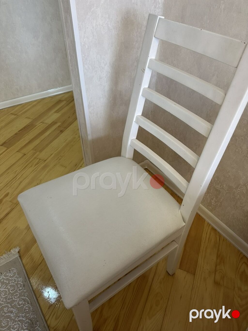 Ağ rəngdə taxta yemək otağı/kafel stulu - Material: massiv taxta — Stullar, Masazır (2)