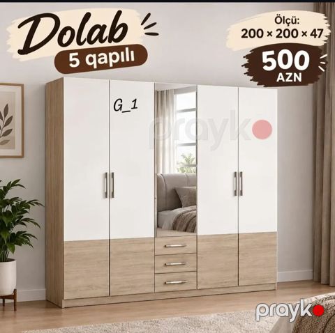 5 qapılı dolab – model G_1 Ölçü: 200 200 47 sm Qiymət: 500 AZN