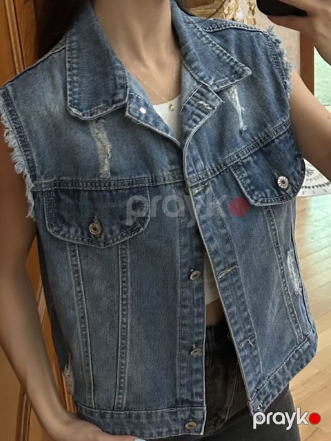 Qadınlar üçün cins jilet - Material: klassik denim (mavi yuyulma — Bakı
