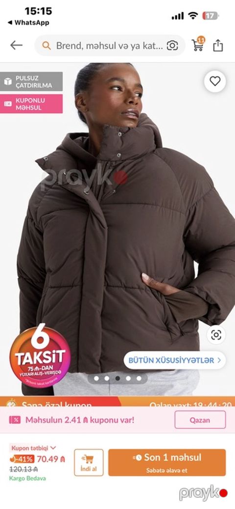 Qadınlar üçün qısa puff kürk – tünd qəhvəyi - Model: qısa kəsimli — Sumqayıt
