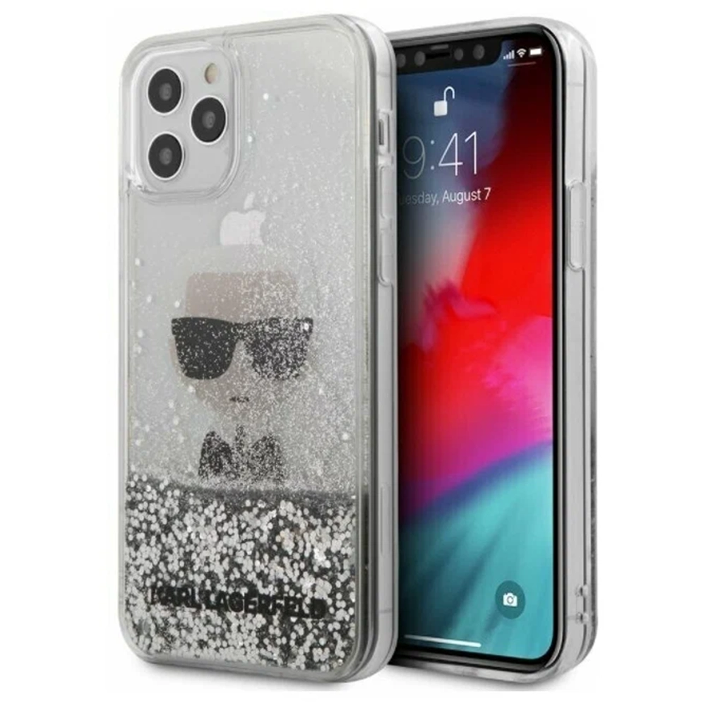 Case Karl Lagerfeld Liquid Glitter Ikonik Karl (KLHCP12MGLIKSL) for iPhone 12/12 Pro (Silver) Silver — Bakı