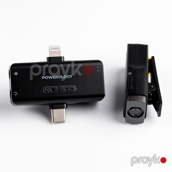 Powerology MFI Dual Connector Wireless Lavalier Microphone Black — Mallar, Bakı (3)