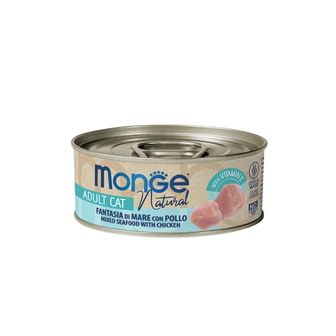 Monge Delicate Natural Seafood mixed with Chicken Təbii Dəniz məhsulları Fantaziya ilə Toyuq ilə pişiklər üçün, Super Premium Keyfiyyət 80 Gr