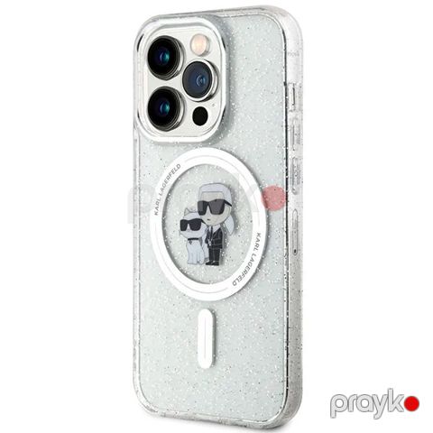 Karl Lagerfeld Magsafe IML with Karl & Choupette Heads Glitter Case for iPhone 15 Pro Clear — Bakı