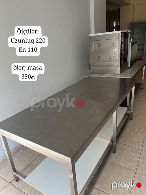Nerj (paslanmayan polad) iş masası - Ölçülər: Uzunluq 220 sm - En — Bakı