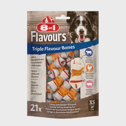 8in1 Triple Flavor, çəkisi 5 kq-a qədər olan itlər üçün müxtəlif ətlərlə çeynəmə sümükləri — Heyvan malları