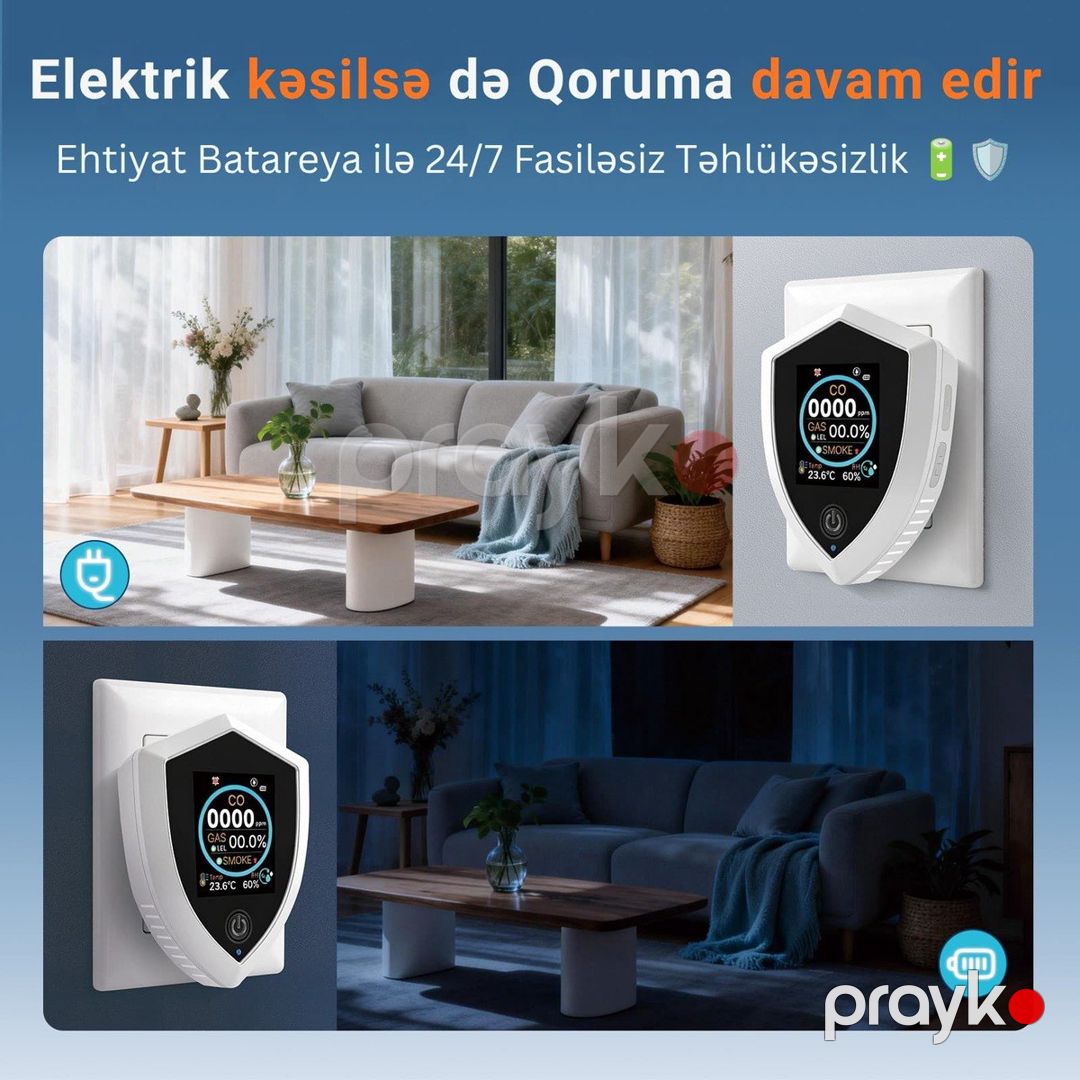 5-i 1-də Ağıllı Təbii Qaz, Tüstü və Dəm qazı Detektoru — Ağıllı ev və təhlükəsizlik, Bakı (8)