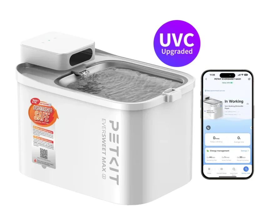 Petkit Eversweet Max2 Simsiz Ev Heyvanları Su Fəvvarəsi, Bakteriyaların 99.96%-ni Təmizləyən UV Pompası ilə — Bakı