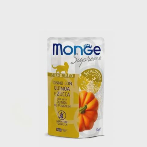 Monge Supreme Sterilized, sterilizasiya olunmuş pişiklər üçün yaş yem, ton balığı, kinoa və balqabaq ilə, 80 q — Мышыктар