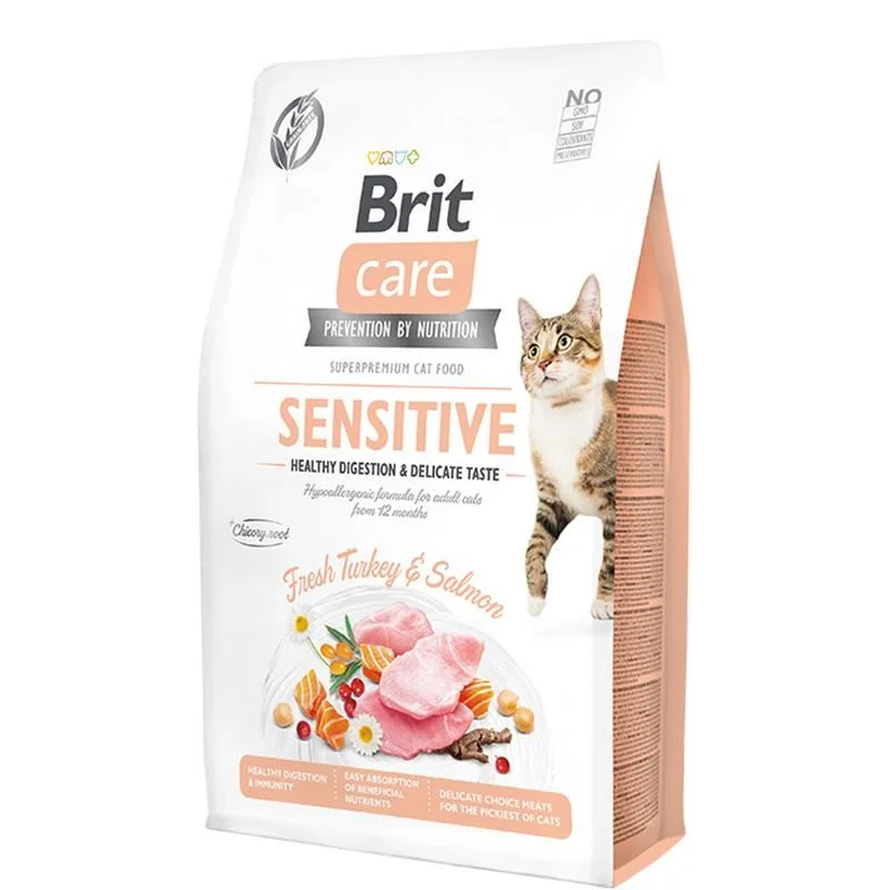 Brit Care Sensitive with Turkey and Salmon, yetkin pişiklər üçün hipoallergen taxılsız quru yem, qızılbalıq və hinduşka ilə (çəki ilə) — Bakı