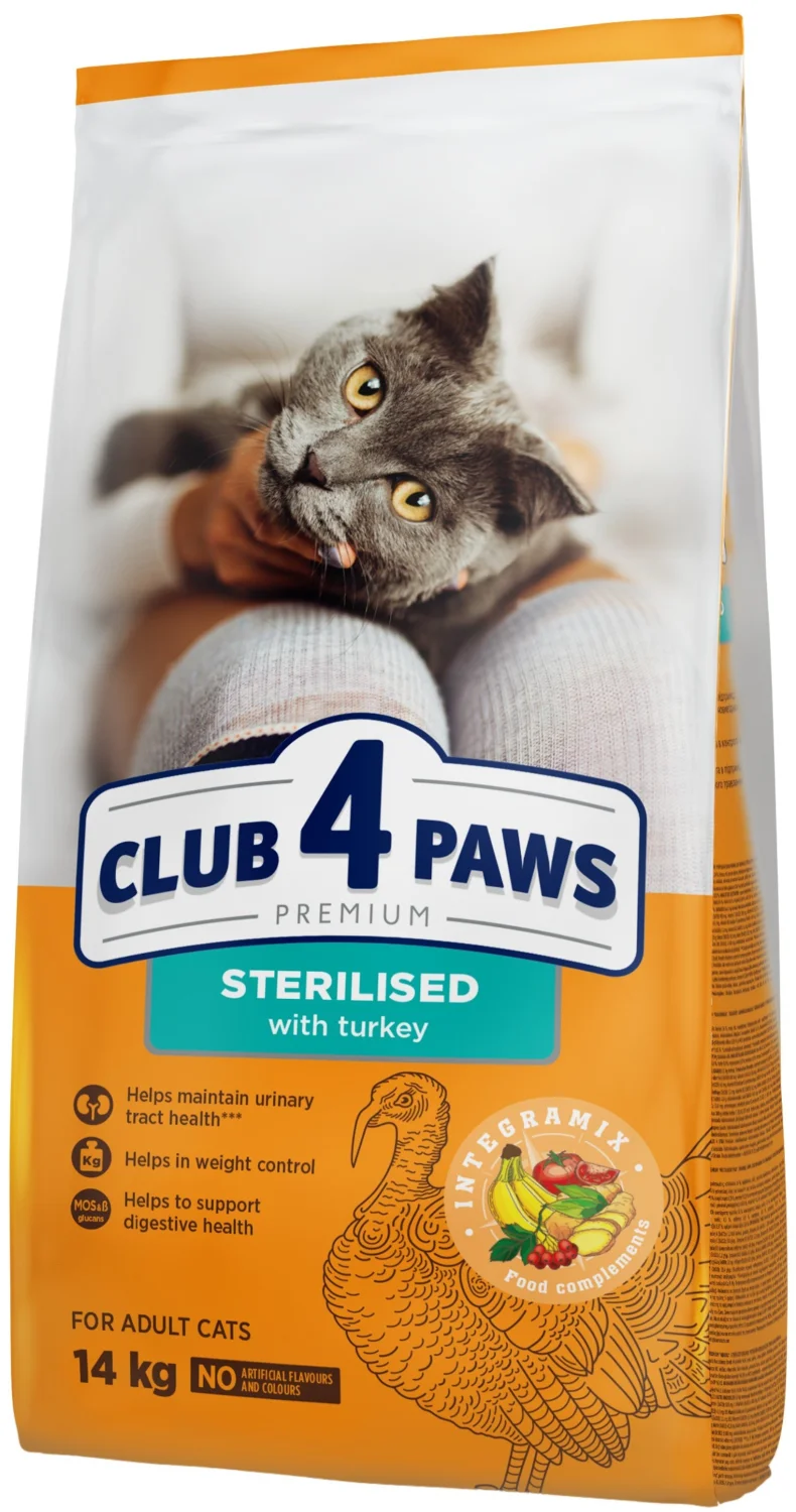 Club 4 Paws Premium Sterilised, sterilizə olunmuş pişiklər üçün quru yem, hinduşka ilə (çəki ilə) — Bakı