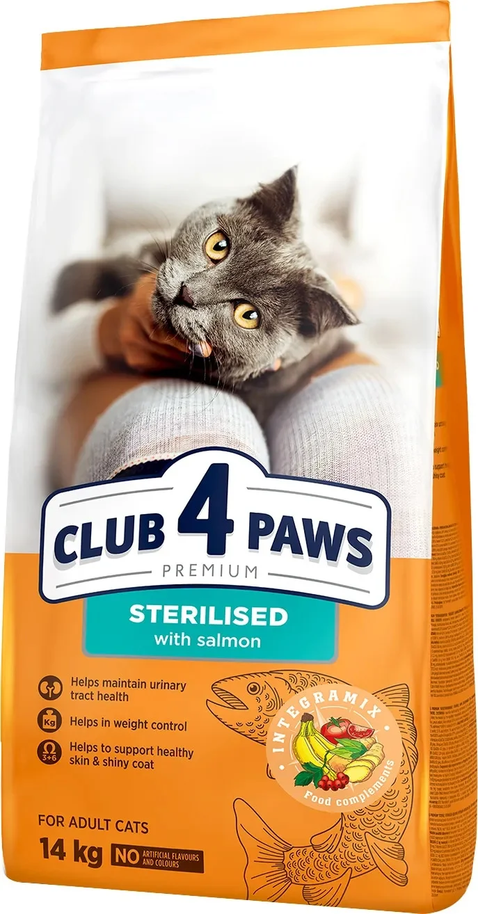 Club 4 Paws Premium Sterilised with Salmon, sterilizə olunmuş pişiklər üçün quru yem, qızılbalıq ilə (çəki ilə)