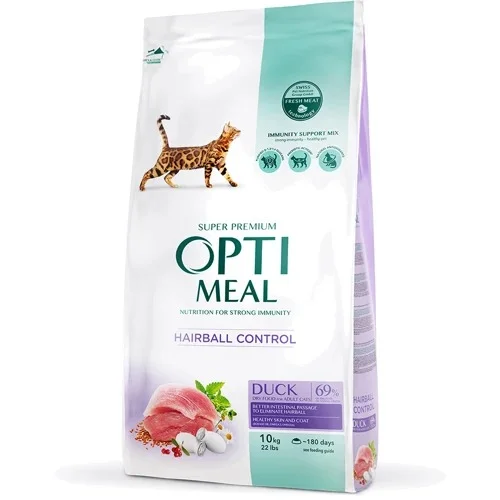 Optimeal Adult Cats Hairball Control, yetkin pişiklər üçün tük çıxarma effektli quru yem, ördək dadı ilə (çəki ilə) — Zoo.az — Cats