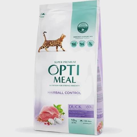 Optimeal Adult Cats Hairball Control, yetkin pişiklər üçün tük çıxarma effektli quru yem, ördək dadı ilə (çəki ilə) — Cats