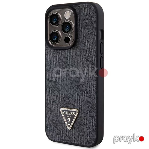 Guess PU Leather Case with 4G Triangle Strass & Triangle Logo for iPhone 15 Pro Max Black — Mallar, Bakı (2)