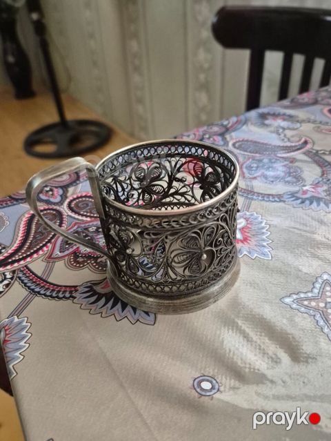 Gümüşü rəngdə metal fincanaltı (stəkan tutacağı) - Material: metal — Bakı